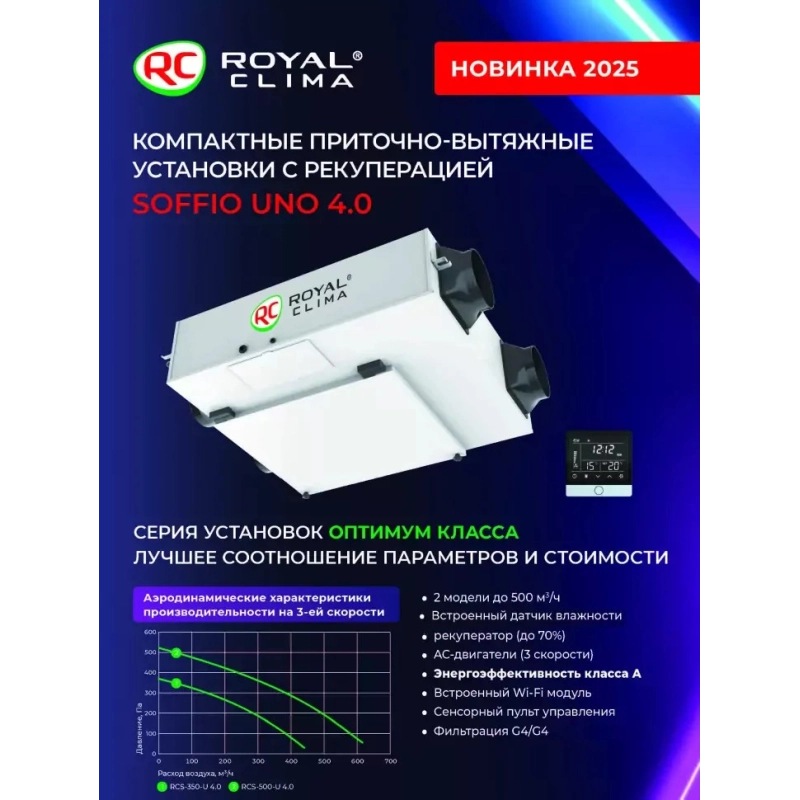 Вентиляционная установка Royal Clima RCS-500-U 4.0 - купить с монтажом в Москве и области.